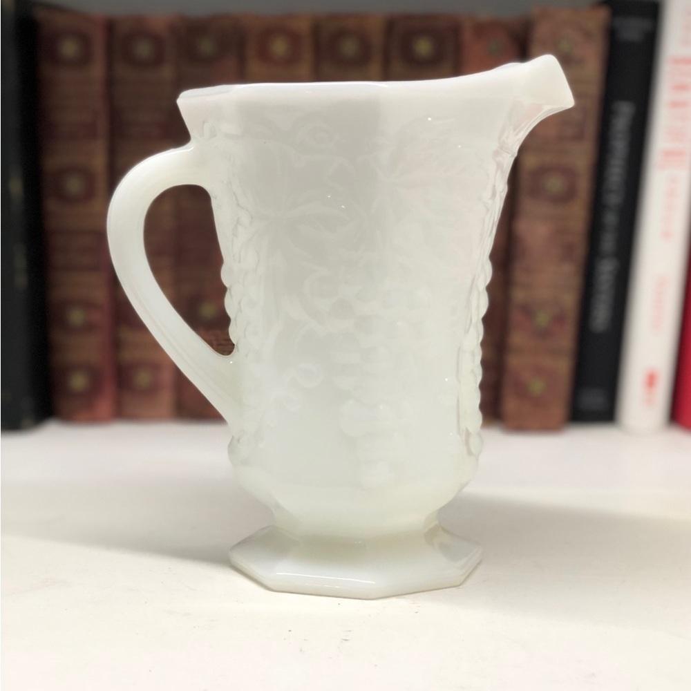 A.H. Grape Panel Milk Glass Pitcher